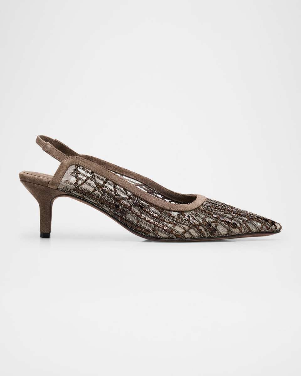 Monili Suede Kitten-Heel Slingback Pumps